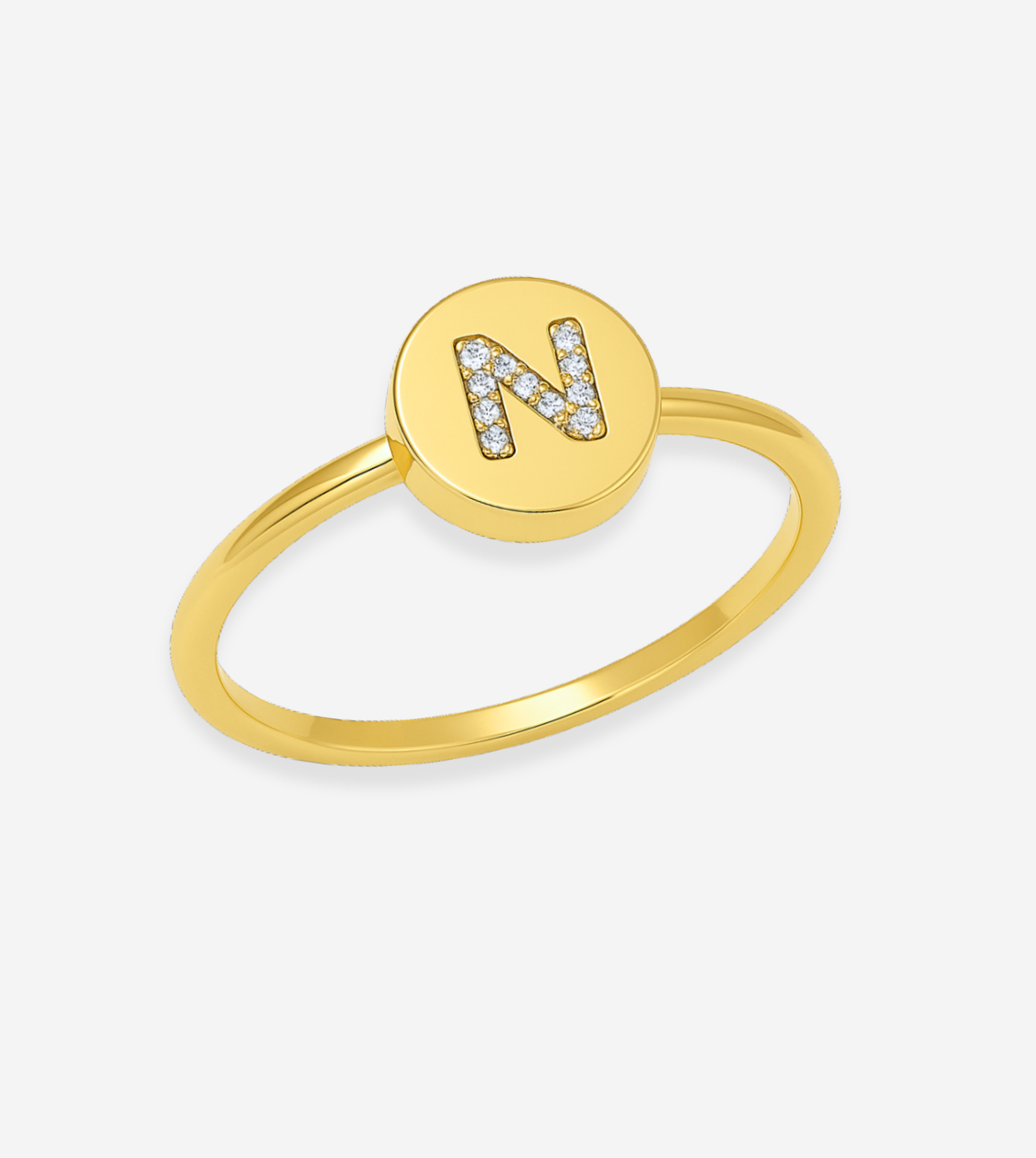 FIGLIO 18k Gold Diamond Letter N Ring