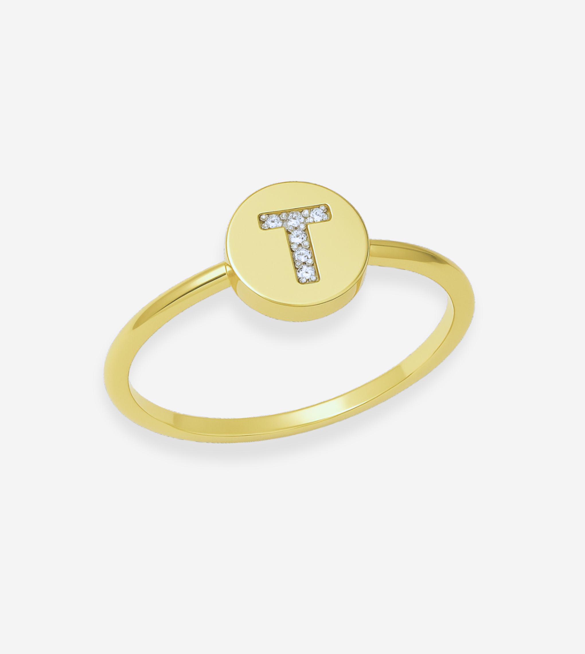 FIGLIO 18k Gold Diamond Letter T Ring