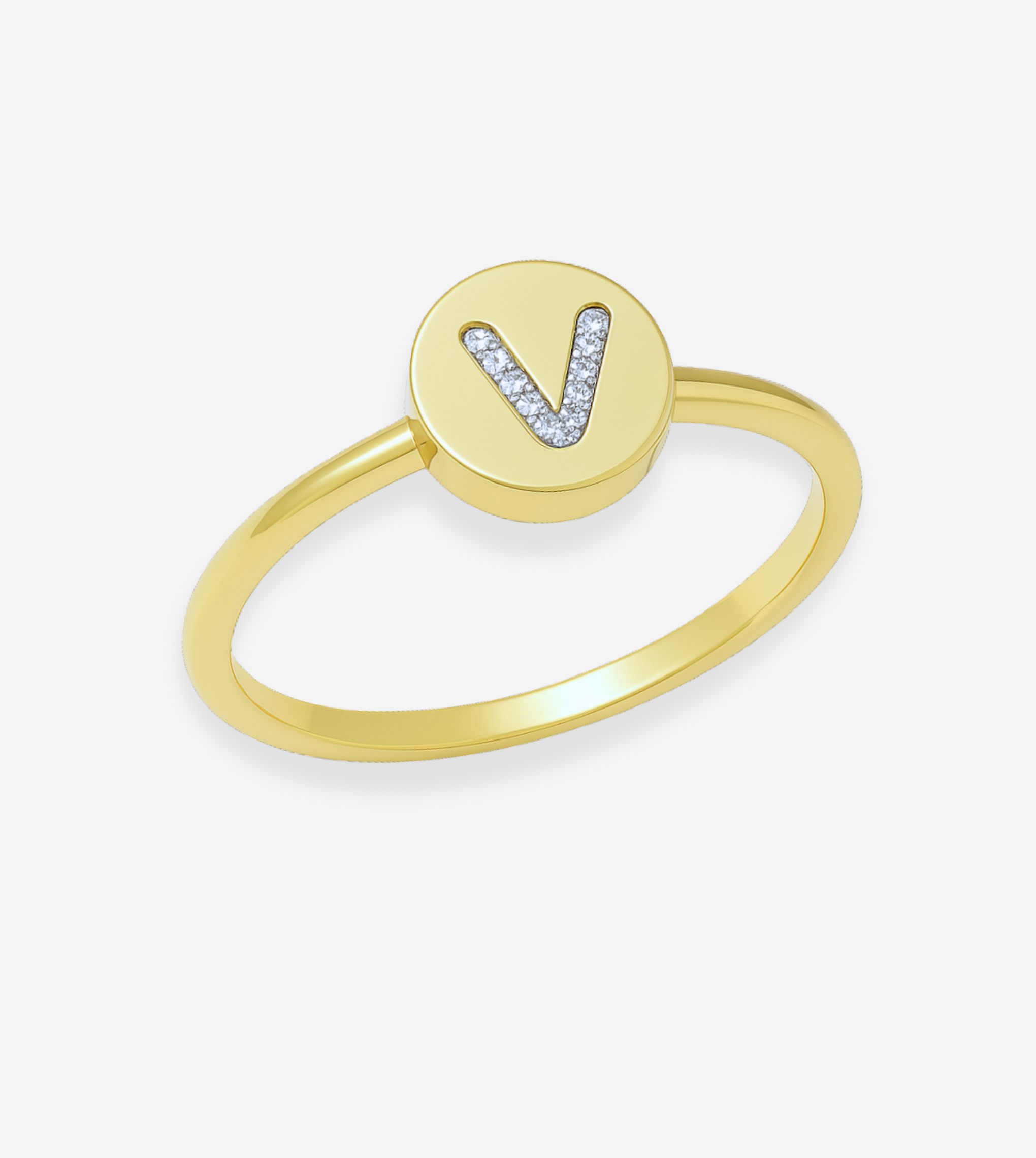 FIGLIO 18k Gold Diamond Letter V Ring