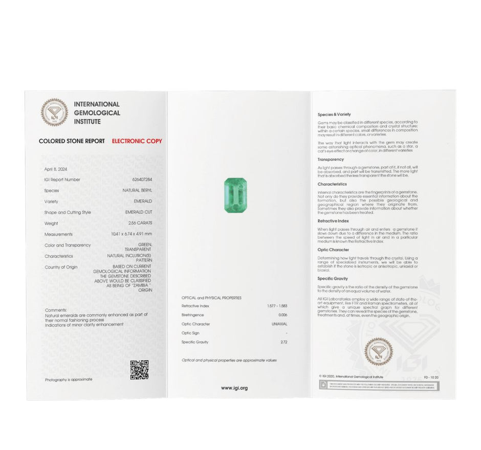 FIGLIO IGI certificate coloured gemstone report emerald